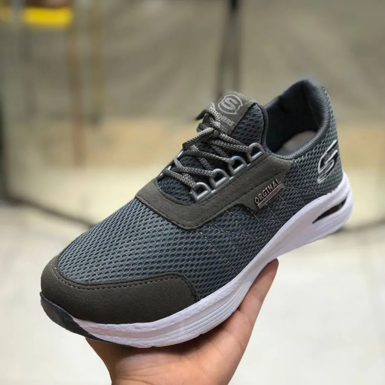 کفش اسکیچرز مردانه بی بند طوسی کتونی اسکیچرز بندنما