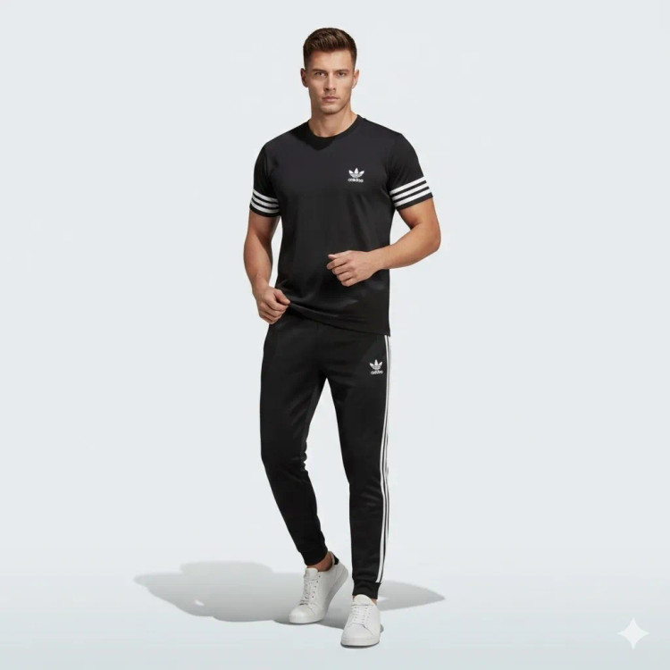 ست تیشرت و شلوار مردانه مشکی رنگ مدل OMAD آدیداس زهره لاکرادار مناسب روزمره ورزش پیاده روی