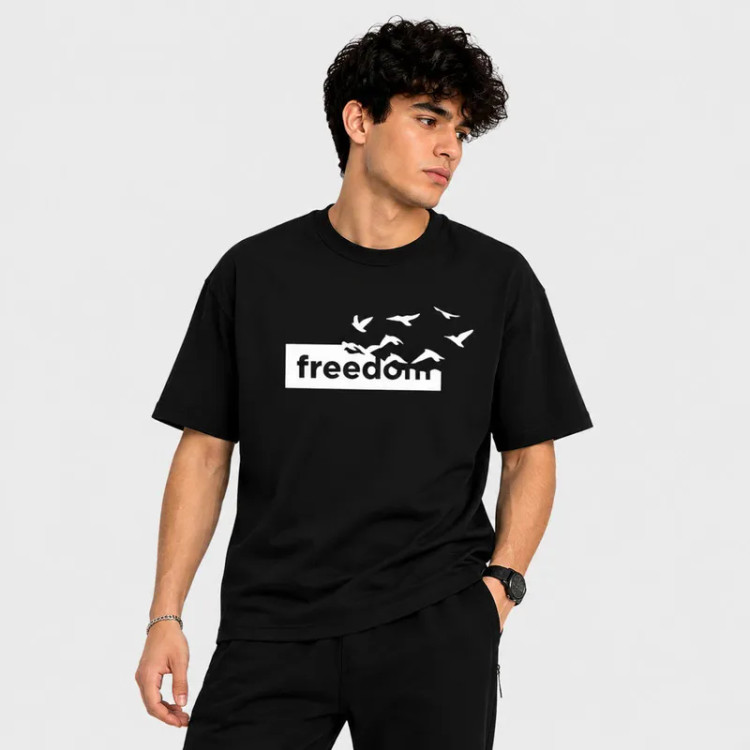 تی شرت مردانه پنبه ای طرح حروف مدل کلاسیک regular fit مشکی