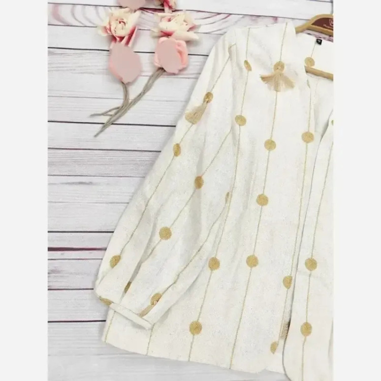 کت لینن خامه دوزی آستین عروسکی فری سایز تا 46