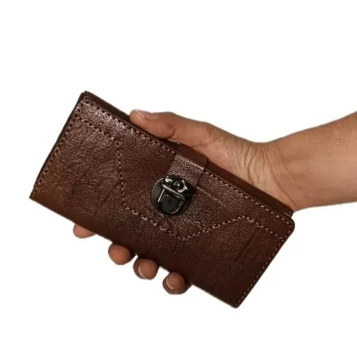 کیف پول موبایل سه لت دست دوز چرم مدل عطارد با قفل ناخنی
