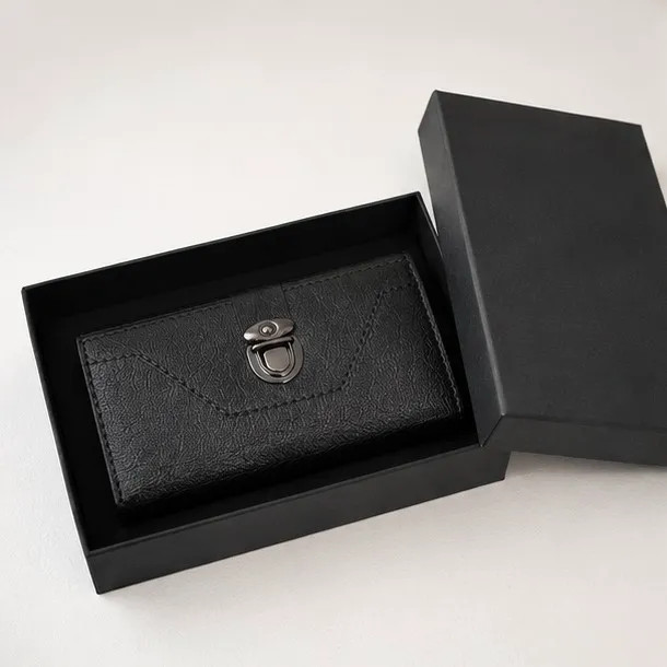 کیف پول و موبایل سه لت چرم مصنوعی با قفل ناخنی و جعبه هدیه