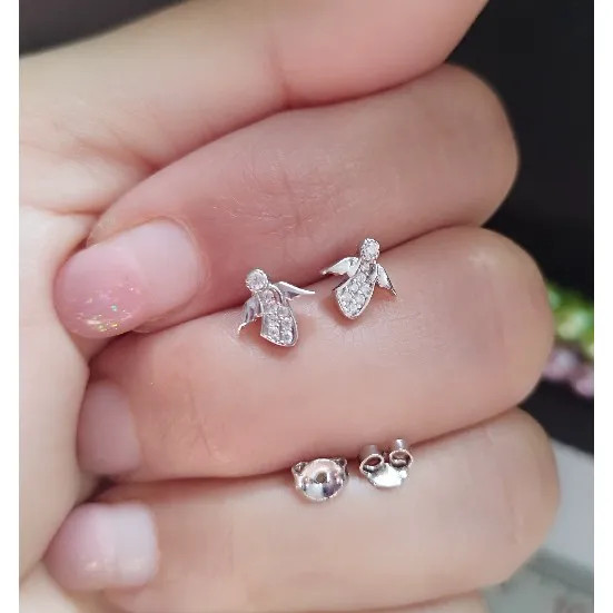 گوشواره نقره زنانه طرح فرشته میخی با روکش طلا سفید