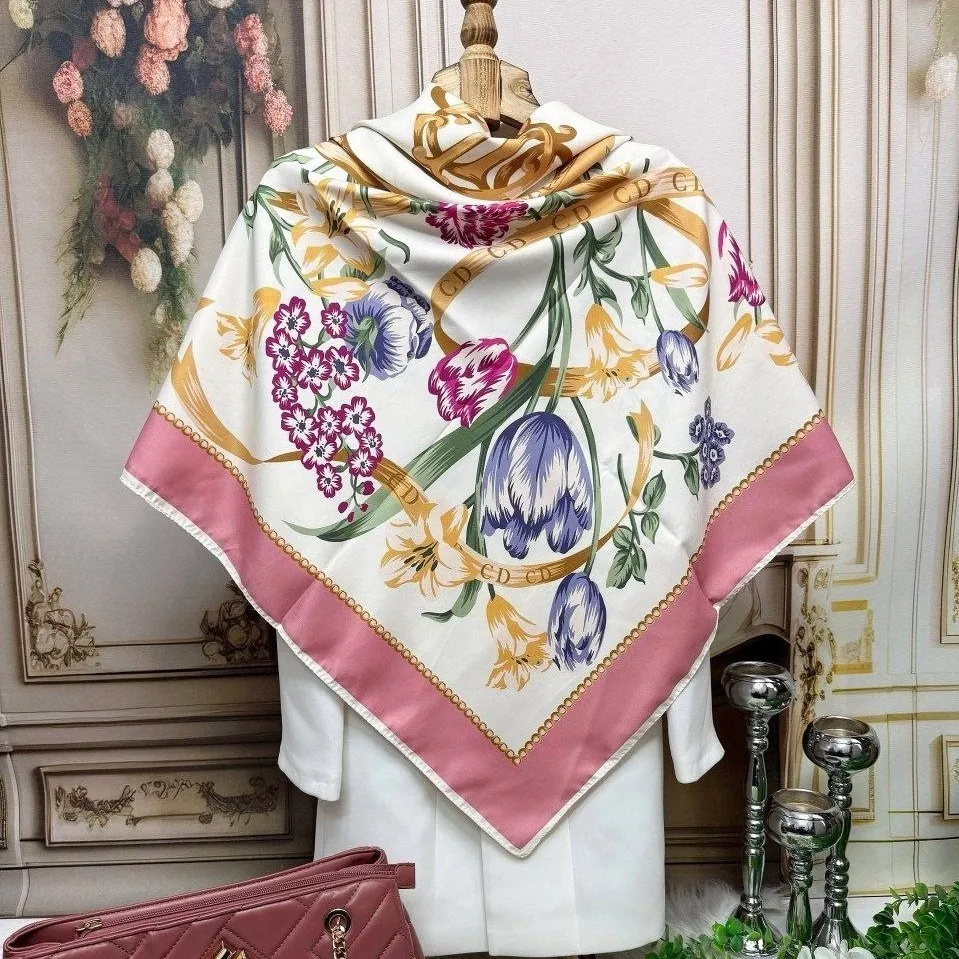 روسری ساتن قواره 140 طرح رزگلد آبی روشن