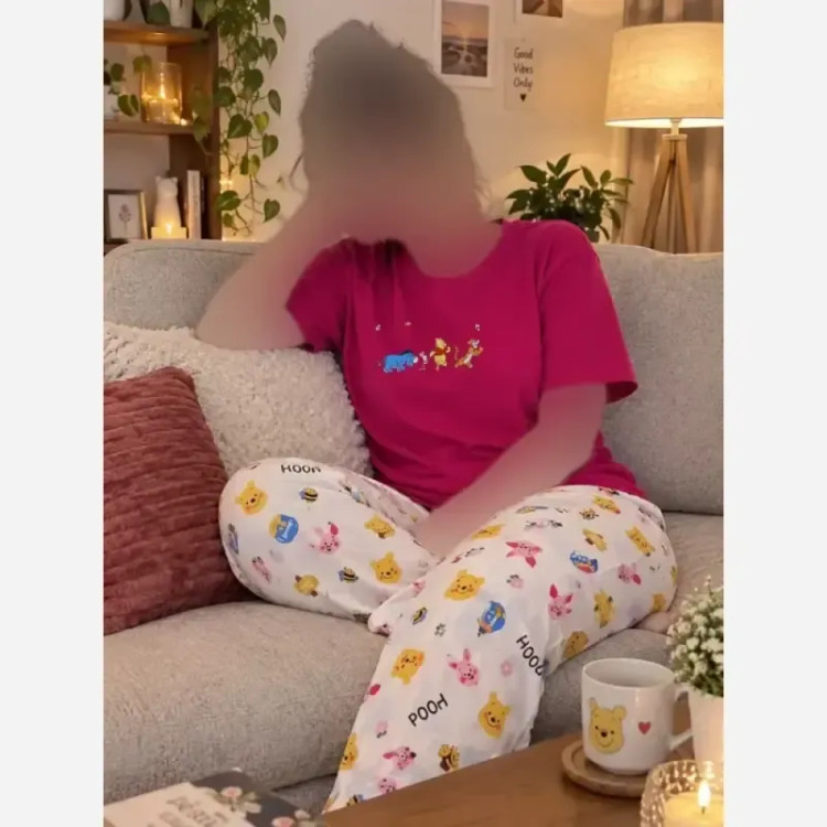 ست راحتی تیشرت نخ پنبه و شلوار کرپ بوگاتی فری سایز دخترانه